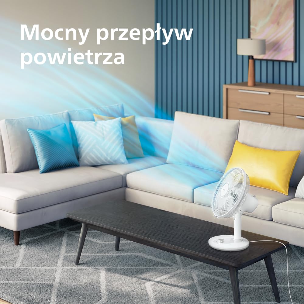 Wiatrak Philips z serii 1000, mocny i cichy, 35 dB(A), 3 ustawienia prędkości, obrotowy i odchylany, biały (CX1030/00)