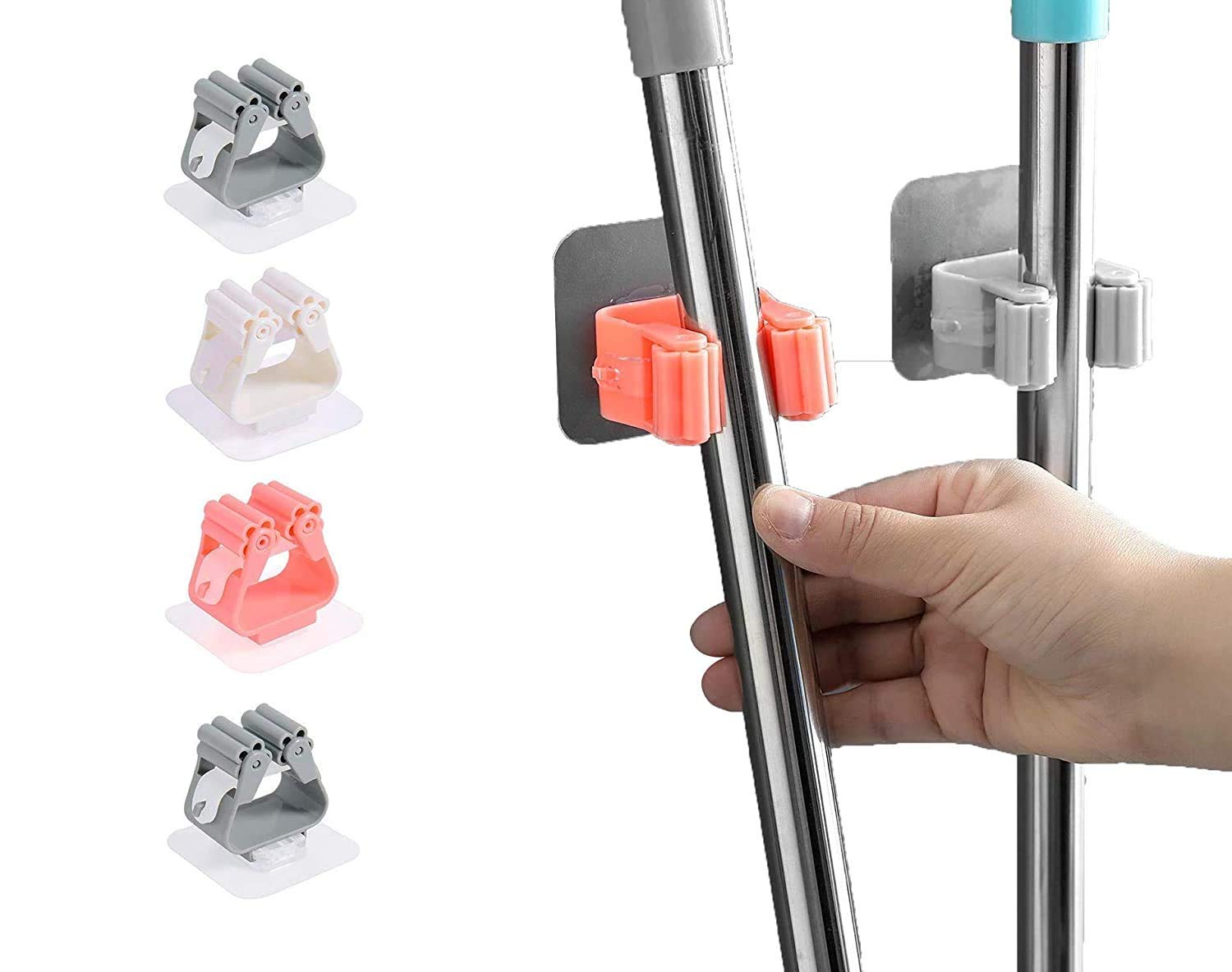 Kri N Sha Self Adhesive Holder Wall Mounted Seamless Broom Hanger Clip Storage Racks, Hanging Punch Bathroom Stickers Mop Rack Plastic, Multicolour, (6) (B09J55M3KH) Amazon Price History, Amazon Price Tracker
