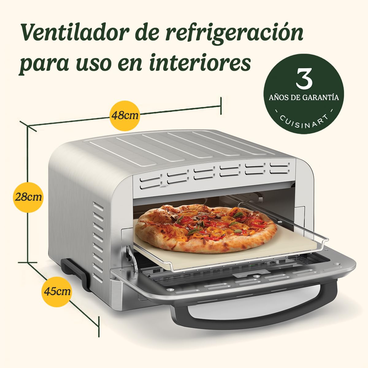 Cuisinart Horno de Pizza | Para uso Interior | Sabor a Leña en 5mins | Kit Completo de Pizza: Pelador de Pizza, Cortador, Piedra y Plato Hondo | Tiempo y Temperatura Ajustables Hasta 400°C, Enchufe EU