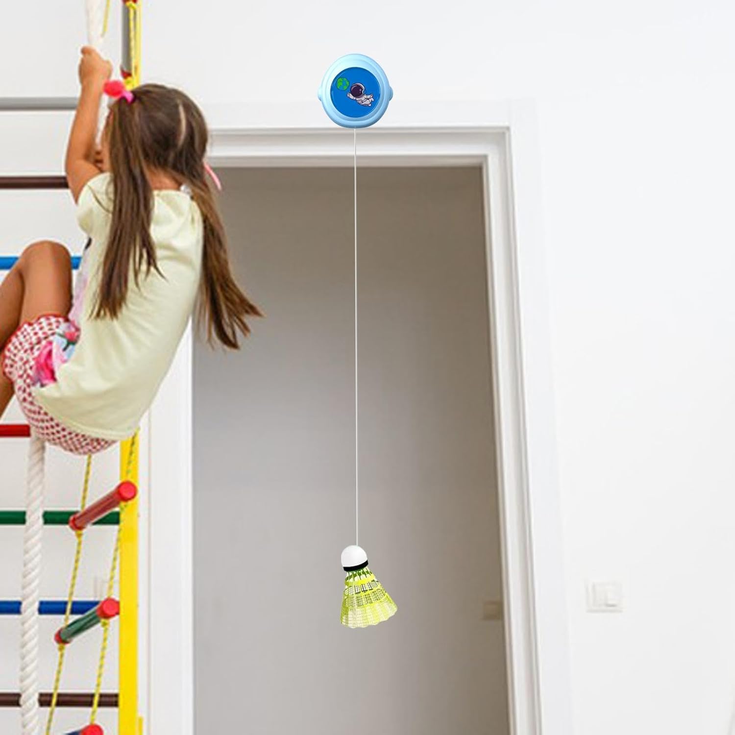 SM SunniMix Hanging Badminton Trainer Badminton Training Parent Child Interaction Toy Single Player Practice Self Training for Games Game, Blue 2pcs Rackets