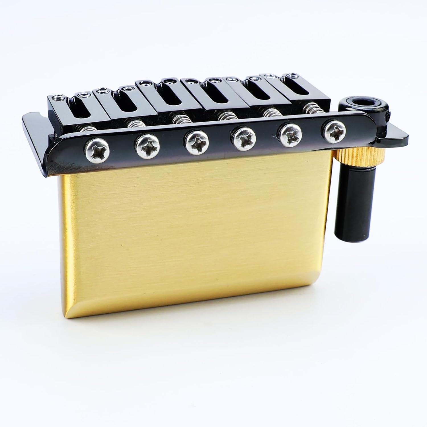 10.5mm Electric Guitar Bridge with Zinc Alloy Saddles Brass Block 2 Point Tremolo Bridge Compatible with Modern American Standard Start Guitar Replacement Parts（Glossy Black）
