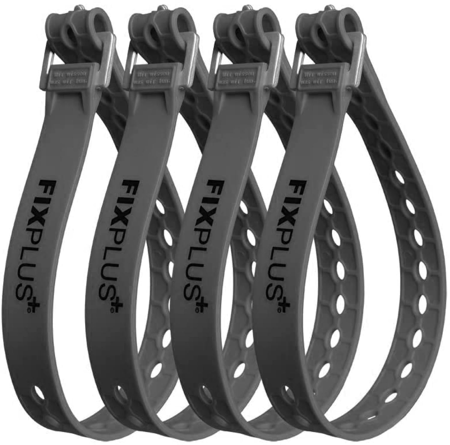 Fixplus Confezione da 4 cinghie per fissare, fissare, impacchettare e ancorare, in plastica speciale con fibbia in alluminio, 46 cm x 2,4 cm (grigio scuro)