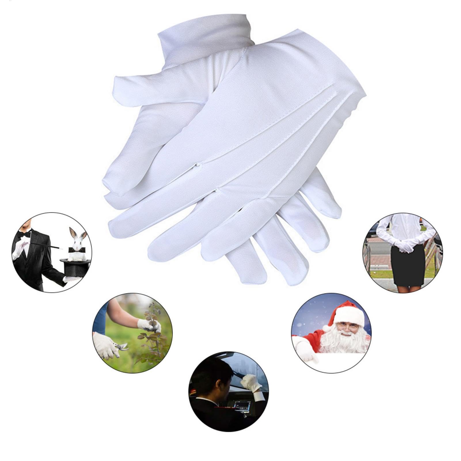 Gants blancs de cérémonie | Gants unisexes en polyester respirant | Accessoires de costume pour mariages, funérailles, cérémonies | Gants blancs pour officiers du Père Noël, magiciens