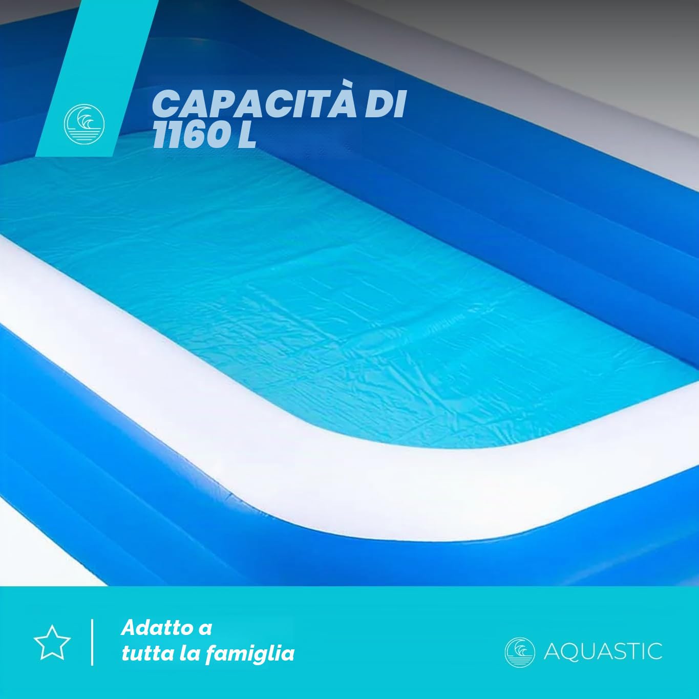 AQUASTIC Piscina gonfiabile per l'asilo, capacità 1160 litri, dimensioni 305 x 183 x 56 cm, in vinile, versatile, utilizzabile per tutta la famiglia, durevole, blu, AIP-305R