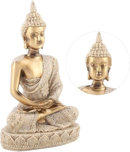 Miniatura 7 de Simlug Estatua de Buda, arenisca y resina, oro, mesa, hecho a mano, decoración de Buda