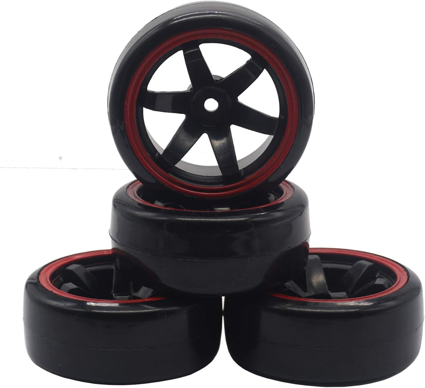 Share Goo 4Pack OD 2.44" RC Drift Tires Set,RC Hard Plastic Tyres & Wheel Rims 12mm Hex Compatible with Traxxas HSP Tamiya Kyosho HPI Redcat 1/10 On-Road Racing Drifting RC Car