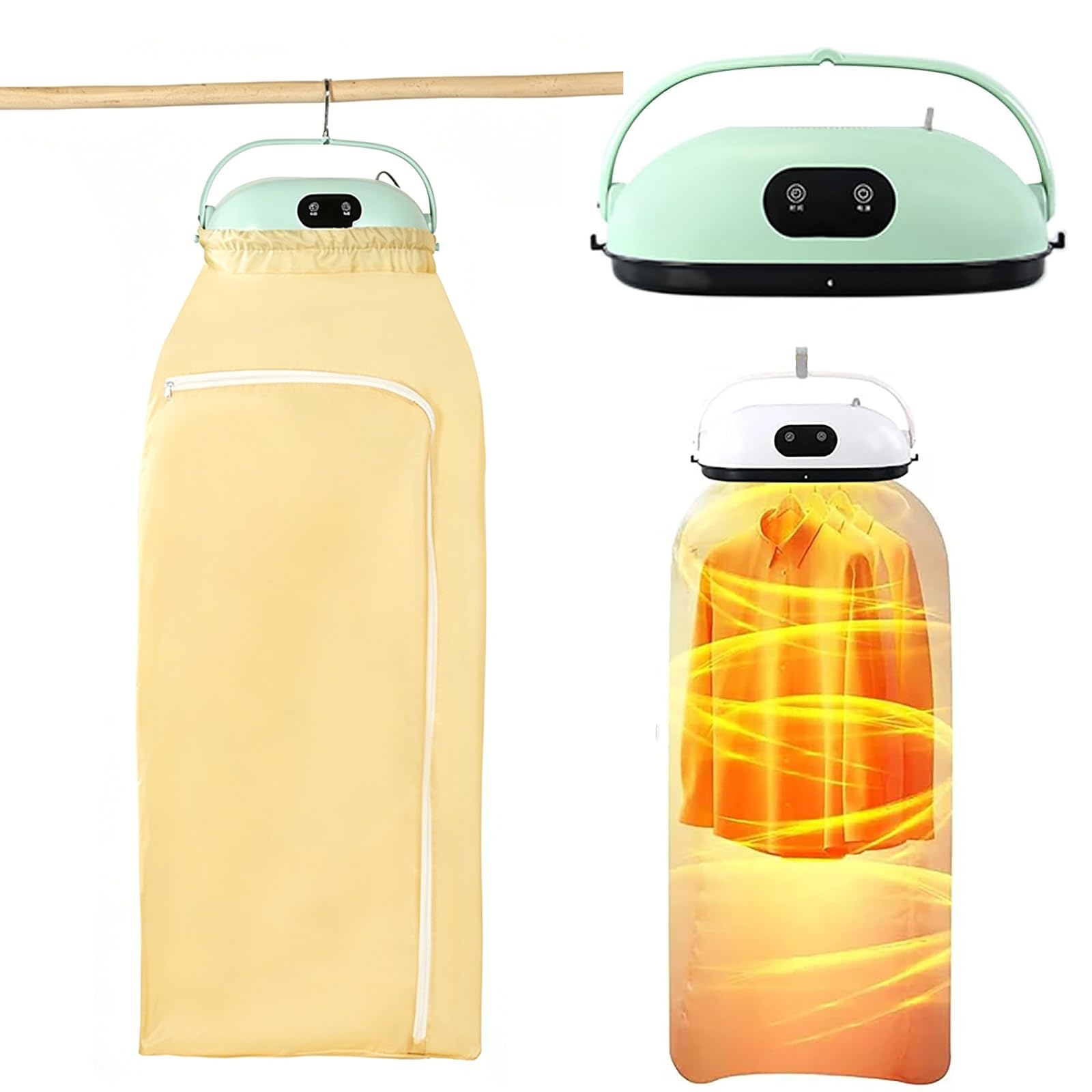 Secadora De Ropa Plegable, Secadora Doméstica De 600W, con Bolsa De Secado Y Función De Temporizador, para Apartamentos, Viajes Y Residencias Estudiantiles, Seca La Ropa Rápidamente Green