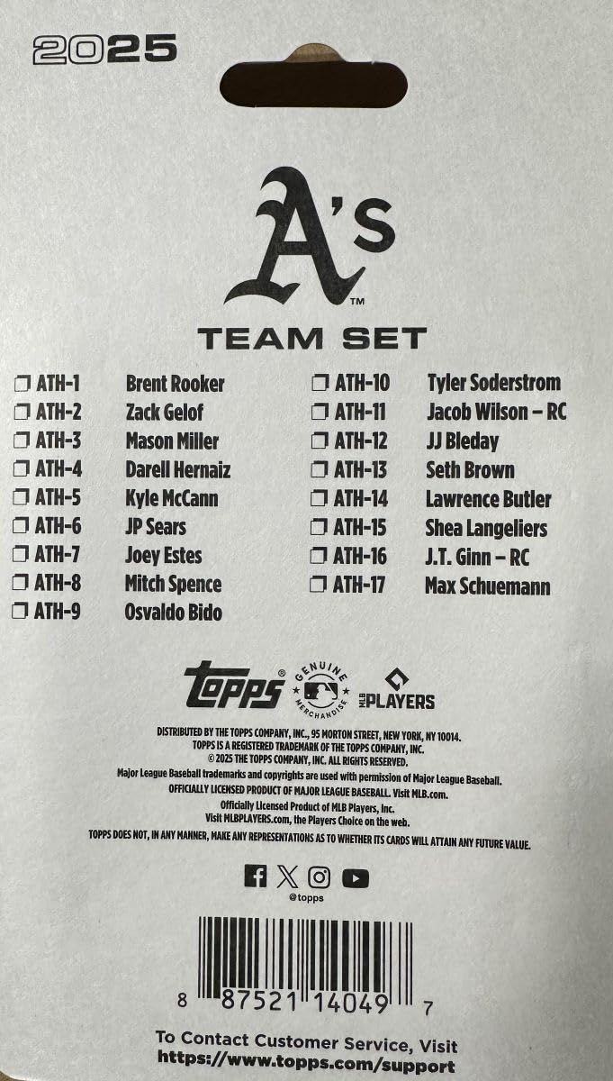 Amazon.com: Oakland Athletics 2025 Topps Factory Sealed 17 Card