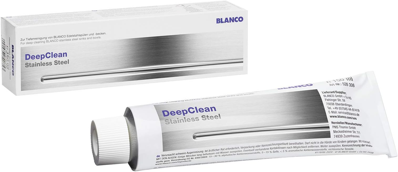 DeepClean Stainless Steel | Cleaning and care product for stainless steel sinks | Professional cleaner for clean kitchens | 150 ml tube | Beading effect | Removes scratches from stainless steel