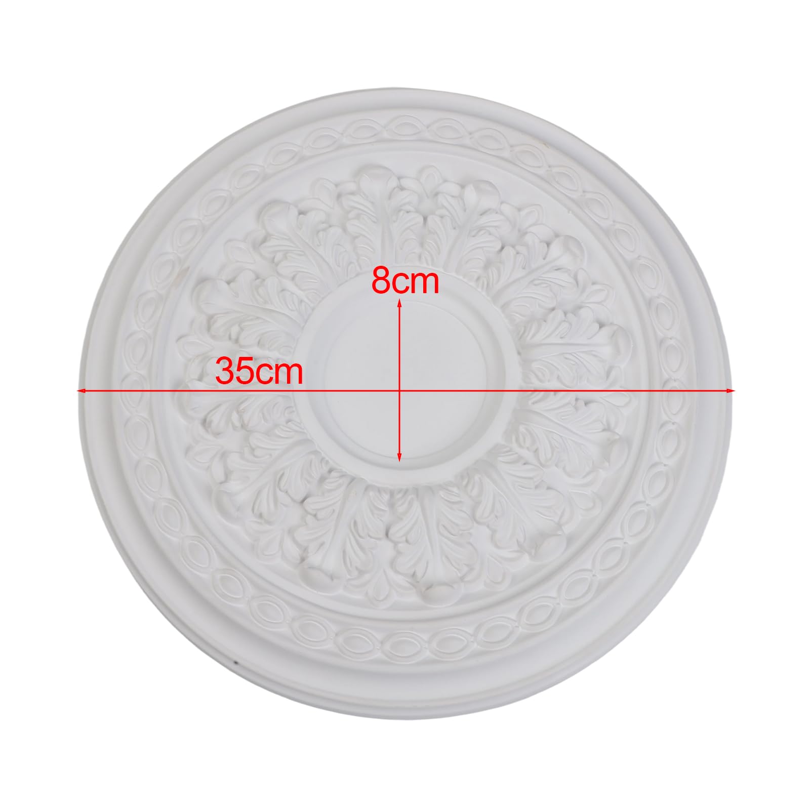 Roseta de estuco para techo, de poliuretano, redonda, 26 cm/35 cm, color blanco, decorativo para el techo (35 cm)
