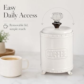 Mud Pie Ceramic Coffee Canister Door Knob Handle, White