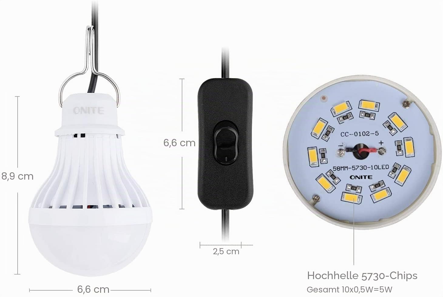 Onite Campinglampe - Tragbare USB LED Zeltlampe mit Aufhängehaken, Wasserdicht, Notfallleuchte für Camping, Abenteuer, Angeln - Warmweiß