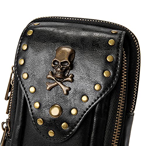 Punk Gothic Skull Carry Purse Women Handbag Single Shoulder Waist Bag Cell phone Wallet Steampunk Retro Women Travel Purse Motorcycle Bag Stud Rivet Fashion,Black,803,Small2