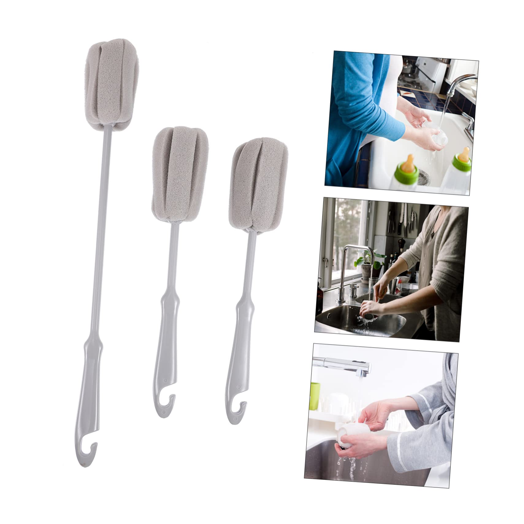 3 Series Limpieza Biberones Cortos De Limpieza Ergonómico Y Práctico con Orificio Colgar 3 Piezas*3