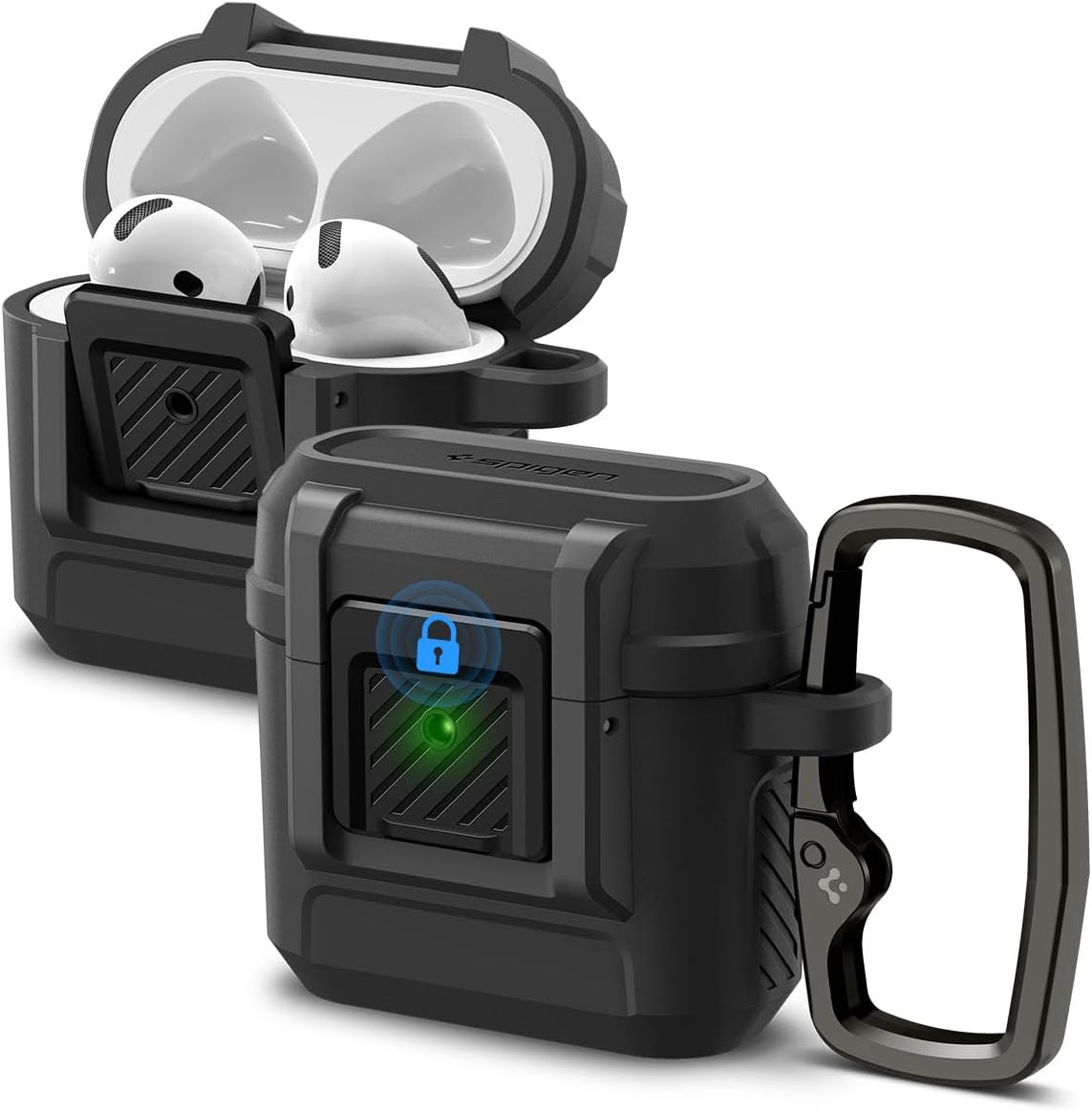 Spigen Lock Fit Designed for AirPods Pro 2nd Generation Case 2022/2023 (USB-C/Lightning Cable) with Secure Lock Clip - Matte Black