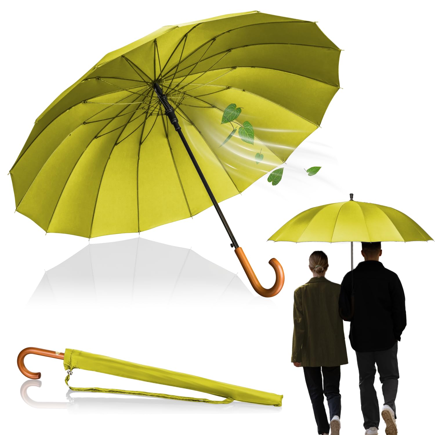 LOGAN & BARNES Stockschirm Sturmfest Ø120cm mit hochwertigem Echtholzgriff und geräuschloser Gummispitze - XXL Regenschirm Groß mit 16 Streben - Modell EDINBURGH