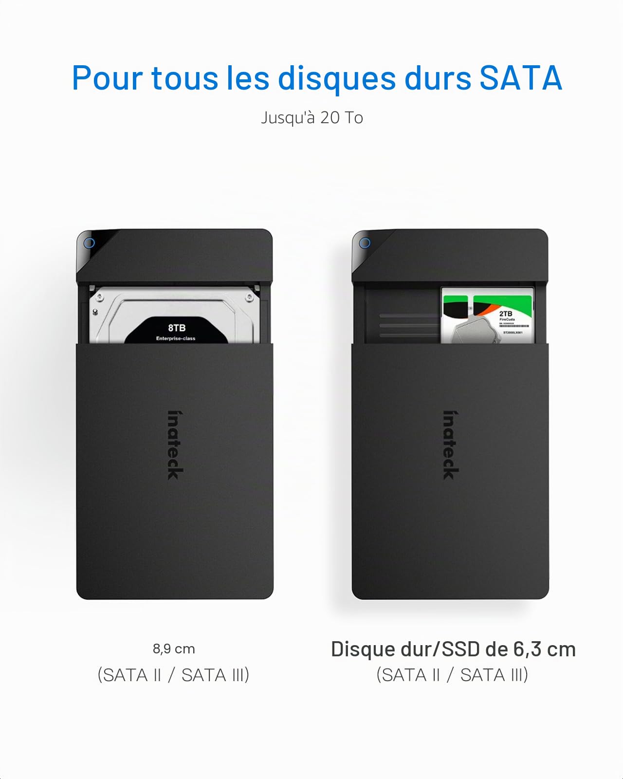 Inateck Boîtier de Disque Dur pour HDD et SSD SATA de 2.5"/3.5", Support UASP, Un Adaptateur d'alimentation 12V/2A Inclus, Pas Besoin d'Outils, Noir,FE3002