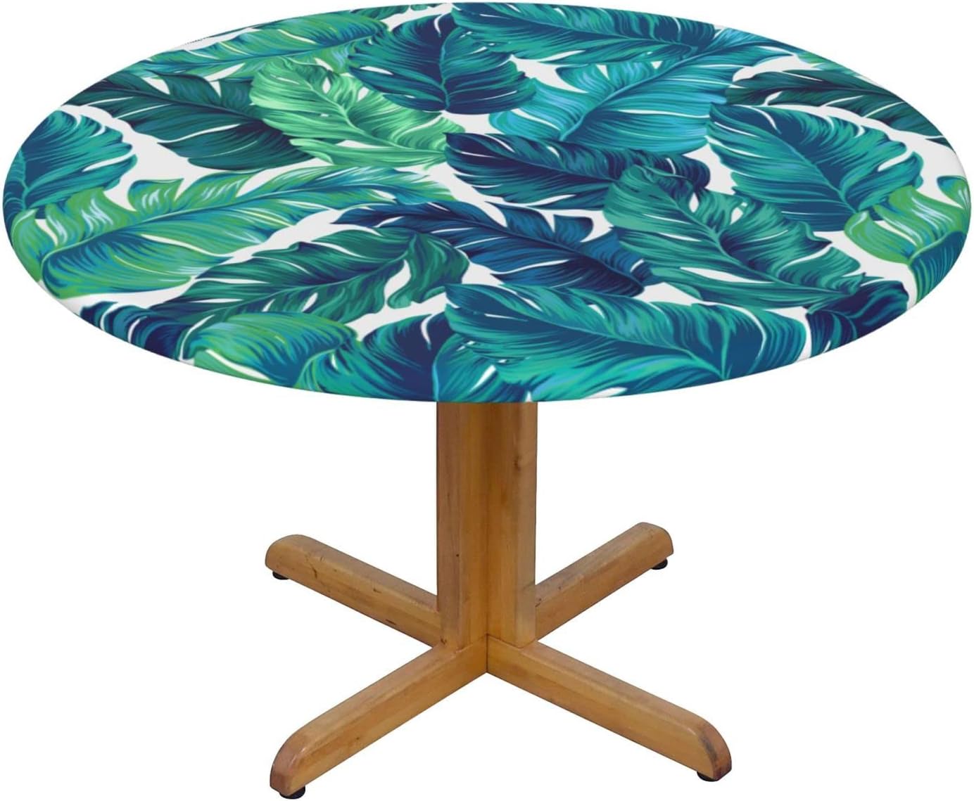 Tropical Palm Leaves Tablecloth Round Elastic Fitted Table Cover for Kitchen Dining Party Inddor Outdoor 45-50 inch