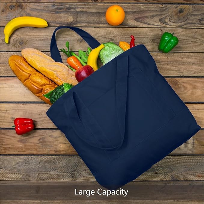 Image of 19x15 Inch Large Canvas Tote Bag | 100% Organic Reusable 330 GSM Cotton Handbag With Zipper Closure and Front Pocket for Shopping, Daily Use, Travel, Grocery, Gifting, Office and Storage