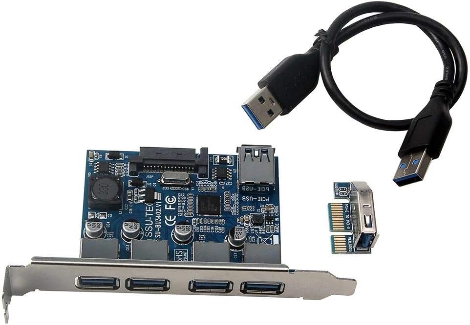 GOLDEN BLUE Four Ports USB 3.0 Super Fast 5Gbps PCI-E Expansion Card PCI Express Adapter Converter Card Power Supply Module for Desktop PC with Extension Cable