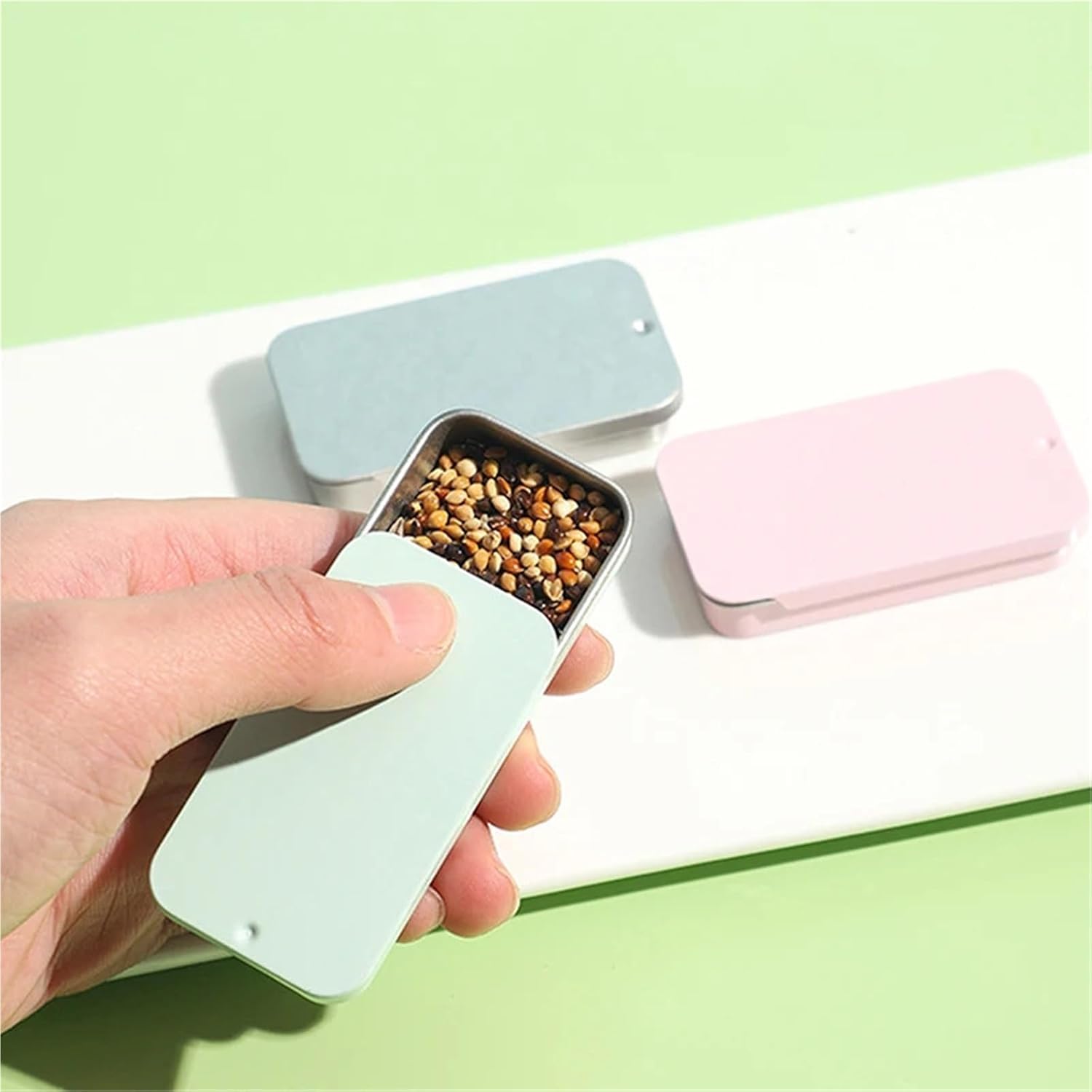 Bird Training Food Jar 30PCS Tinplate Box Slide Lid Push Pull Box Drawer Balm Box Portable Box Mini Aromatherapy Jar Candy Small Iron Box Gift Box for Canary Finch Outdoor Use(Pink)