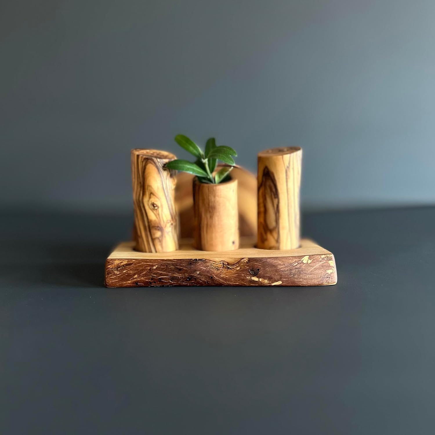 Olive Wood Salt & Pepper Shaker Set with Napkin Holder and Stand - Stylish and Functional Tabletop Accessory