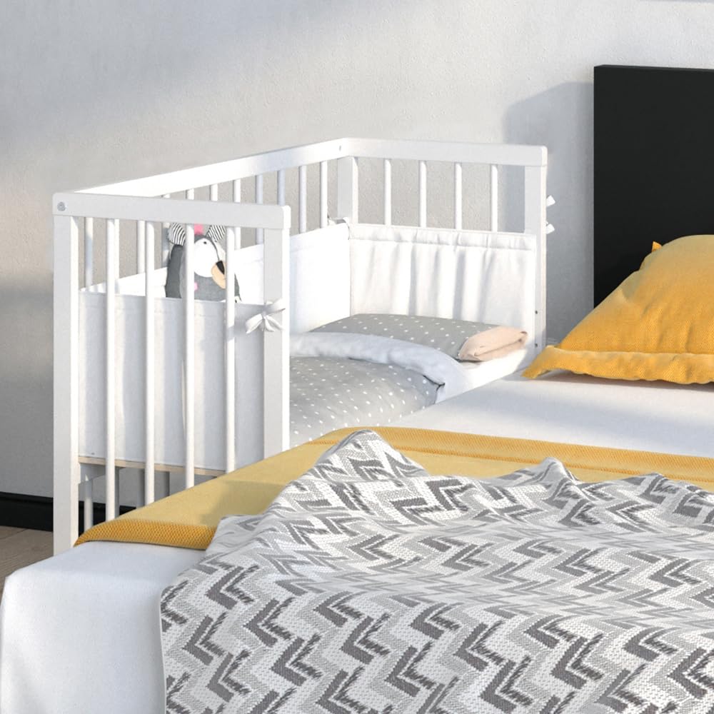 VitaliSpa Lettino da attaccare al letto Sophie, Bianco, 94 x 42.5 cm 1 binario laterale, regolabile in altezza con ruote per un facile posizionamento