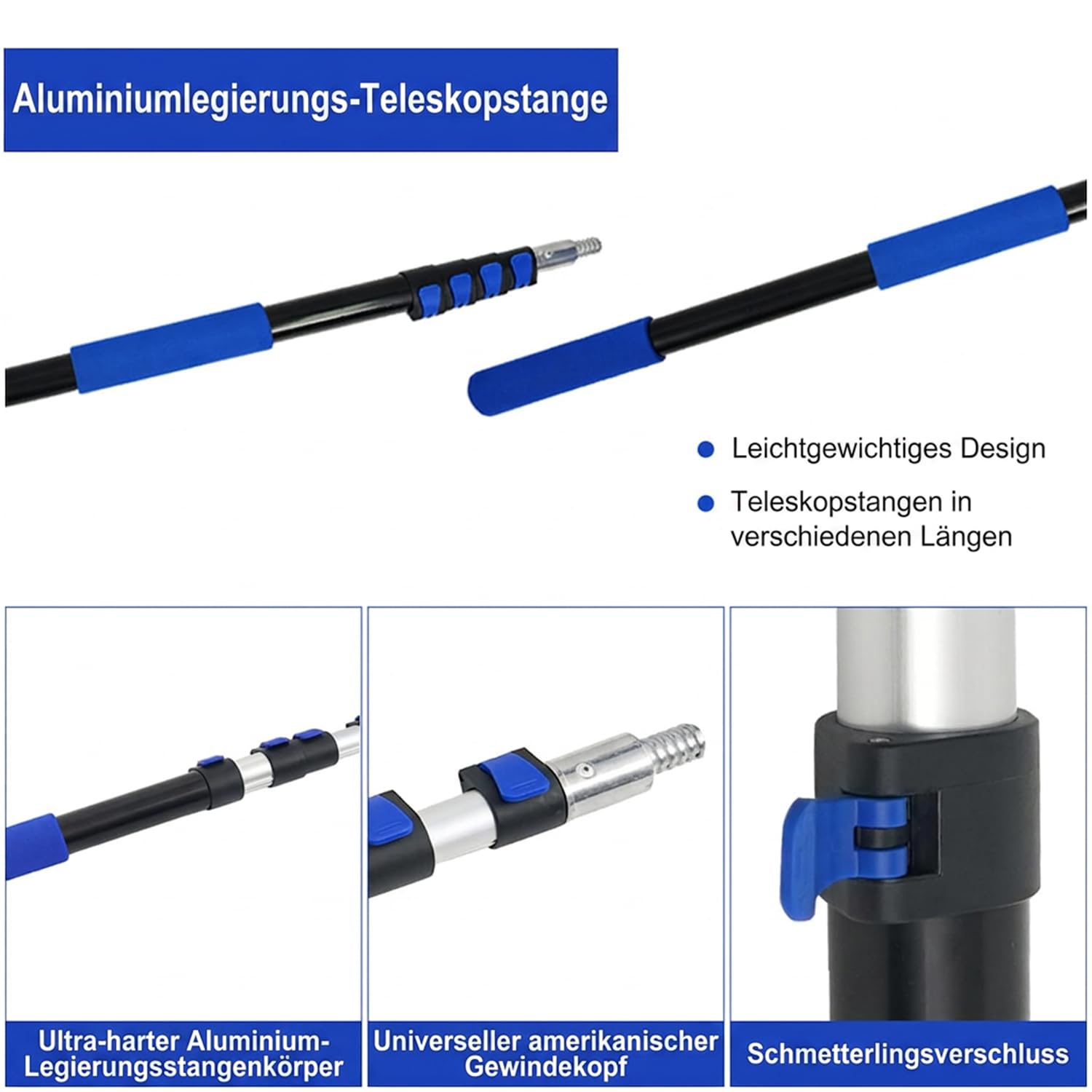 Gresonic Multifunktional Profi fensterputzer Set, wasseranschluss mit 6M Teleskopstiel,Fensterabstreifer Spinnwebenbesen, Profi fensterputzer Set reinigungsset für Solarpanels, Fenster, Dachflächen