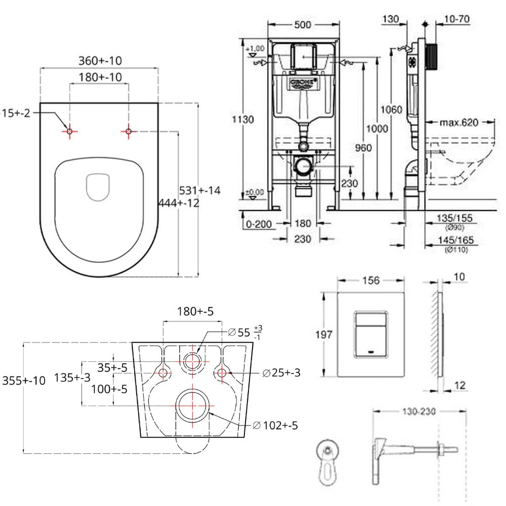 Pack WC Swiss Aqua Technologies | Grohe - Soporte Rapid SL | Sin brida SAT Brevis | Tapa Slim, softclose | Placa cromada | RapidSL-Brevis-1