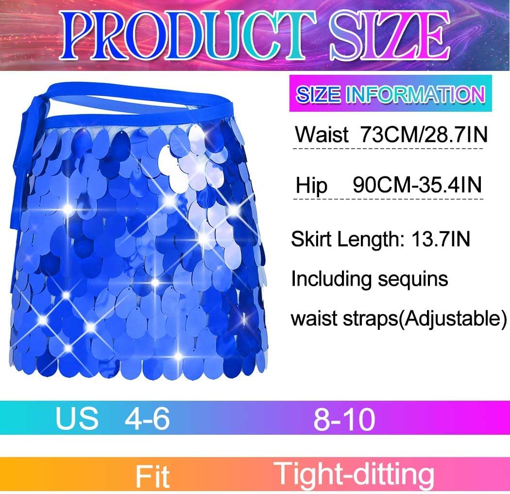 Nicute Big Sequin Skirt Sparkly Mermaid Sequin Skirt Belly Dance Skirt Rave Costume for Women - Image 4
