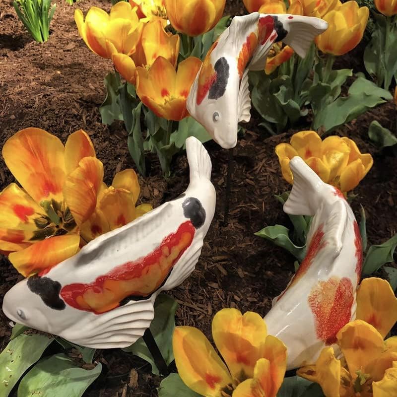 3Pcs Fish Garden Ornaments, Resin Koi Fish Statue Fish Sculpture Ornament Koi Fish Decor, Koi Fish Decor Garden with Stake, for Outdoor Garden Lawn Pond Patio Decor Ornament (3)