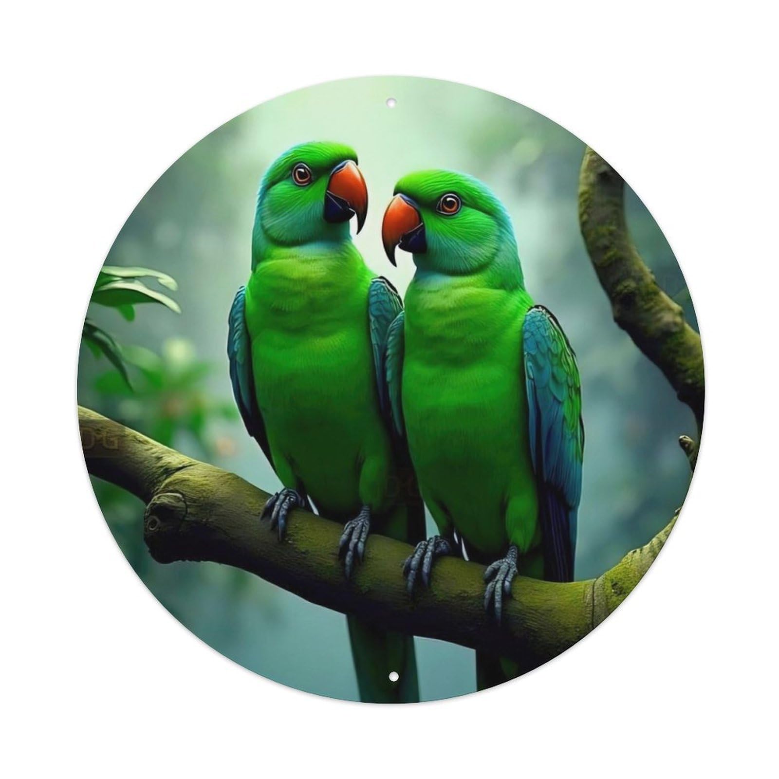 Animal Alexandrine Parrot Tropical Rainforest Green Feathers Wildlife Vintage Metal Tin Sign Plaque Wall Decor for Cafe, Club Bar, Office, Garden Metal Poster 8x8Inch