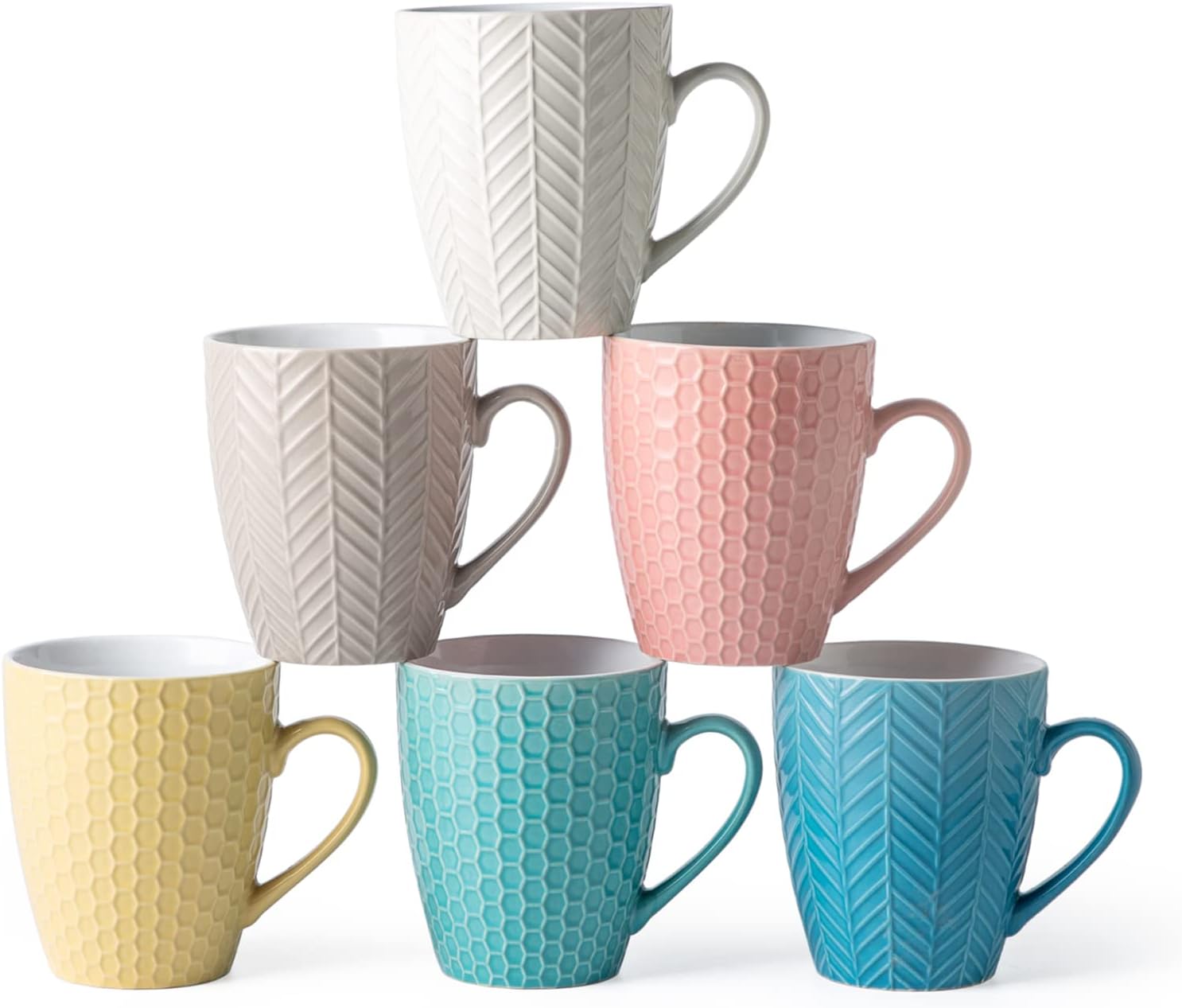 AmorArcLarge Coffee Mugs Set of 6, 20oz Coffee Cups for Latte/Cappuccino/Tea/Cocoa, Ceramic Coffee Mugs with Textured Patterns for Men Women Mom Dad, Dishwasher&Microwave Safe, Multi-color