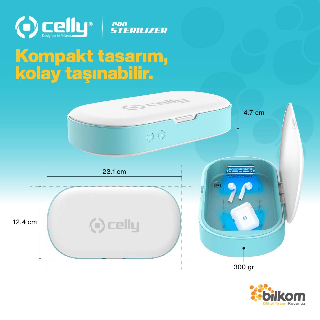 Celly Sterilizzatore UV Universale (certificazioni), Scatola disinfettante con Raggi UV-C e Funzione aromaterapia per Smartphone e Accessori, Orologi, Maschere, Guanti.