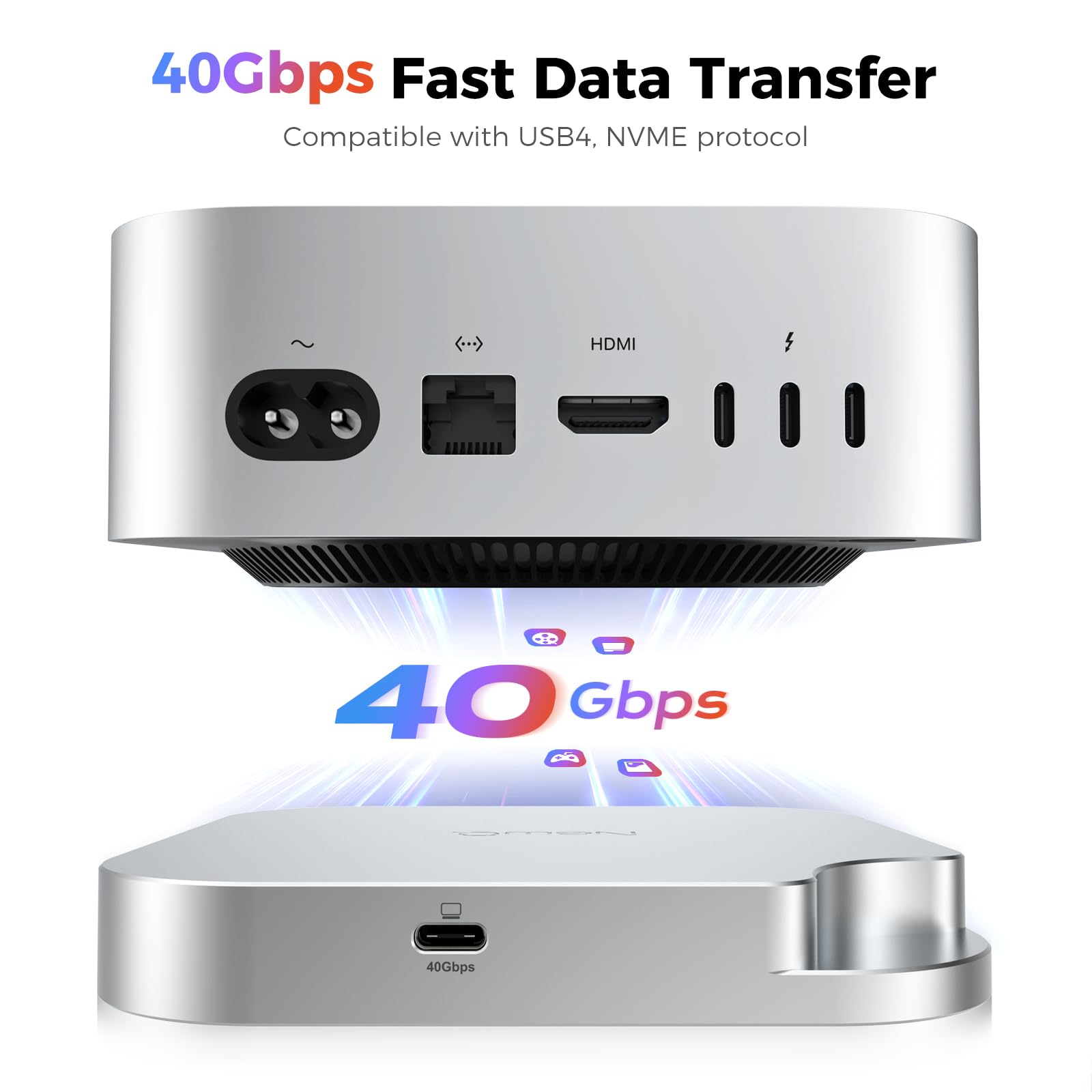 40Gbps M.2 NVMe SSD Enclosure for Mac mini M4/M4 Pro, External Storage Upgrade | Supports 1TB/2TB/4TB/8TB SSDs | Compatible with Thunderbolt 4/3, USB4/3.2/3.0 | Fits 2230/2242/2260/2280 SSDs - Additional View