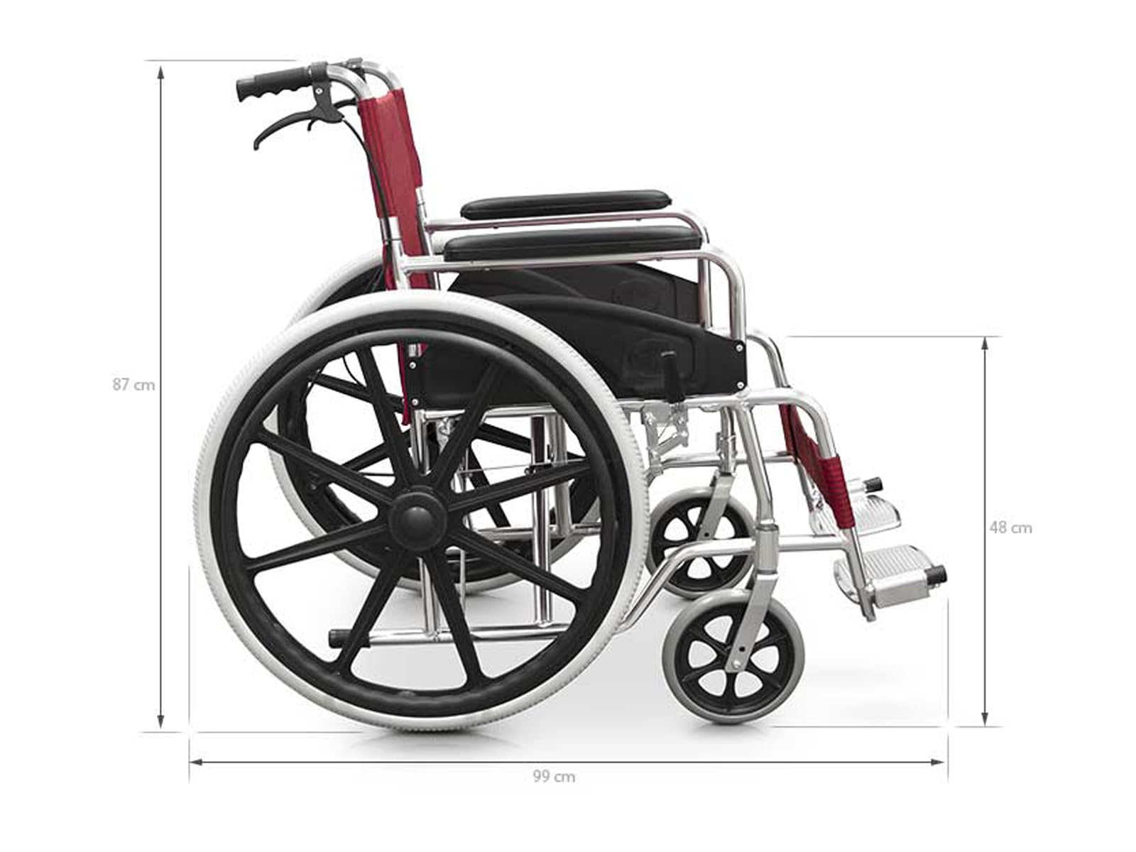 QUIRUMED Silla de ruedas plegable de aluminio, con frenos, Ligera, Reposapiés abatible, Asiento 46 cm, Aro anatómico, Para mayores, Para minusválidos