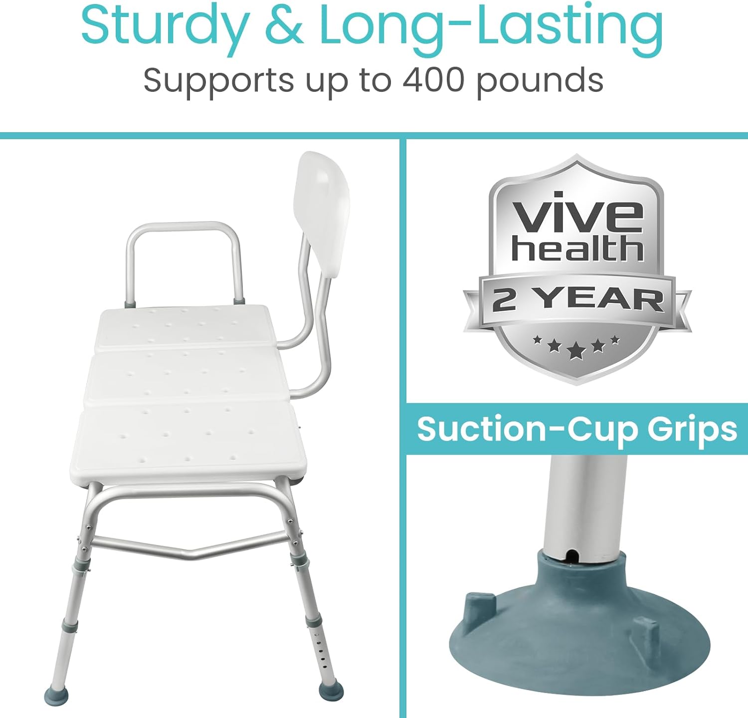 Vive Shower Bench for Transfers - Heavy Duty Tub Transfer Bench for Bathtub, Holds 400 lbs - Shower Chair for Elderly, Disabled, Bariatric - Mobility Assistance, Height Adjustable, Reversible Backrest