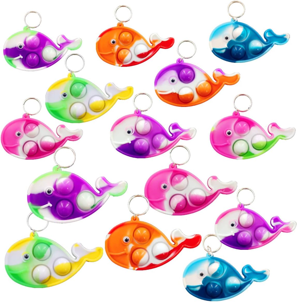 10 Packs Bulk Whale Sea Animal Backpack Mini pop Fidget Keychain, birthday Party Favors,For boys girls Hoilday Supplies,Summer Classroom student prize