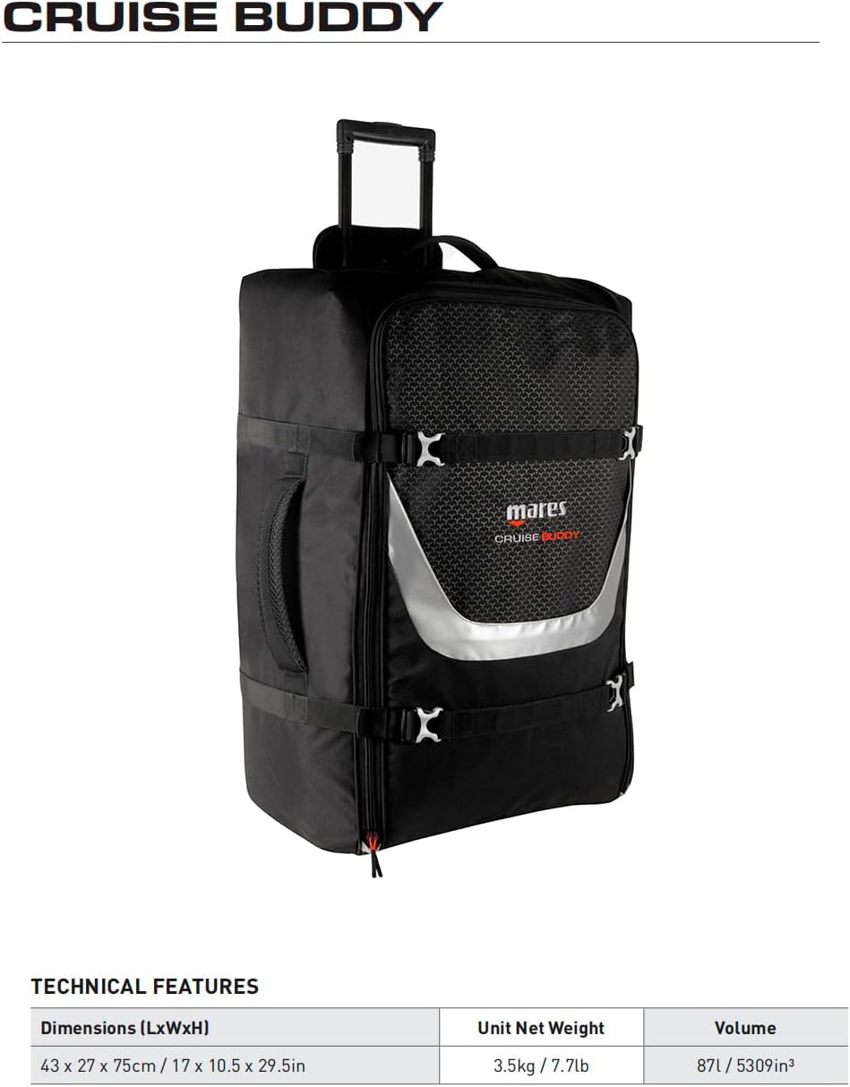 Mares Cruise Buddy Compact Diving Sports Equipment Luggage Air Travel Roller Bag, 87-Liter Capacity