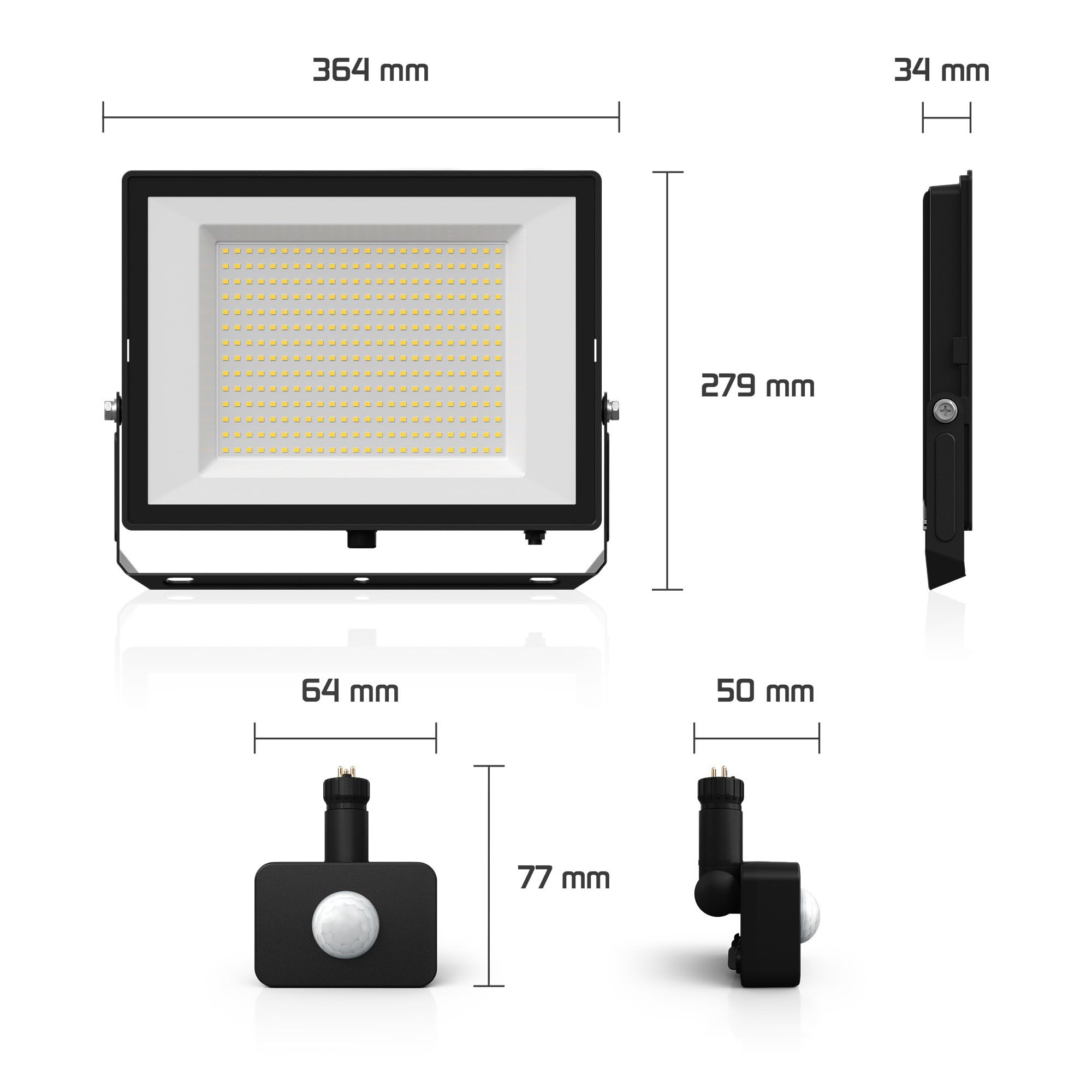 Ledvion Proiettore LED con sensore 200W resistente agli spruzzi IP44 4000K