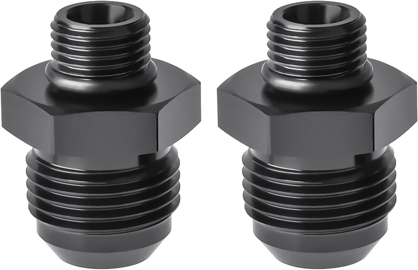 6AN Male Flare to 10AN ORB O-ring Adapter Fitting Aluminum Black, Pack of 2