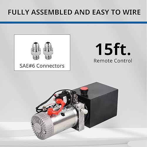Miniatura 17 de Unidad de potencia hidráulica de 15 cuartos de galón de 12 V DC Bomba hidráulica de efecto único de depósito de metal Bomba de remolque
