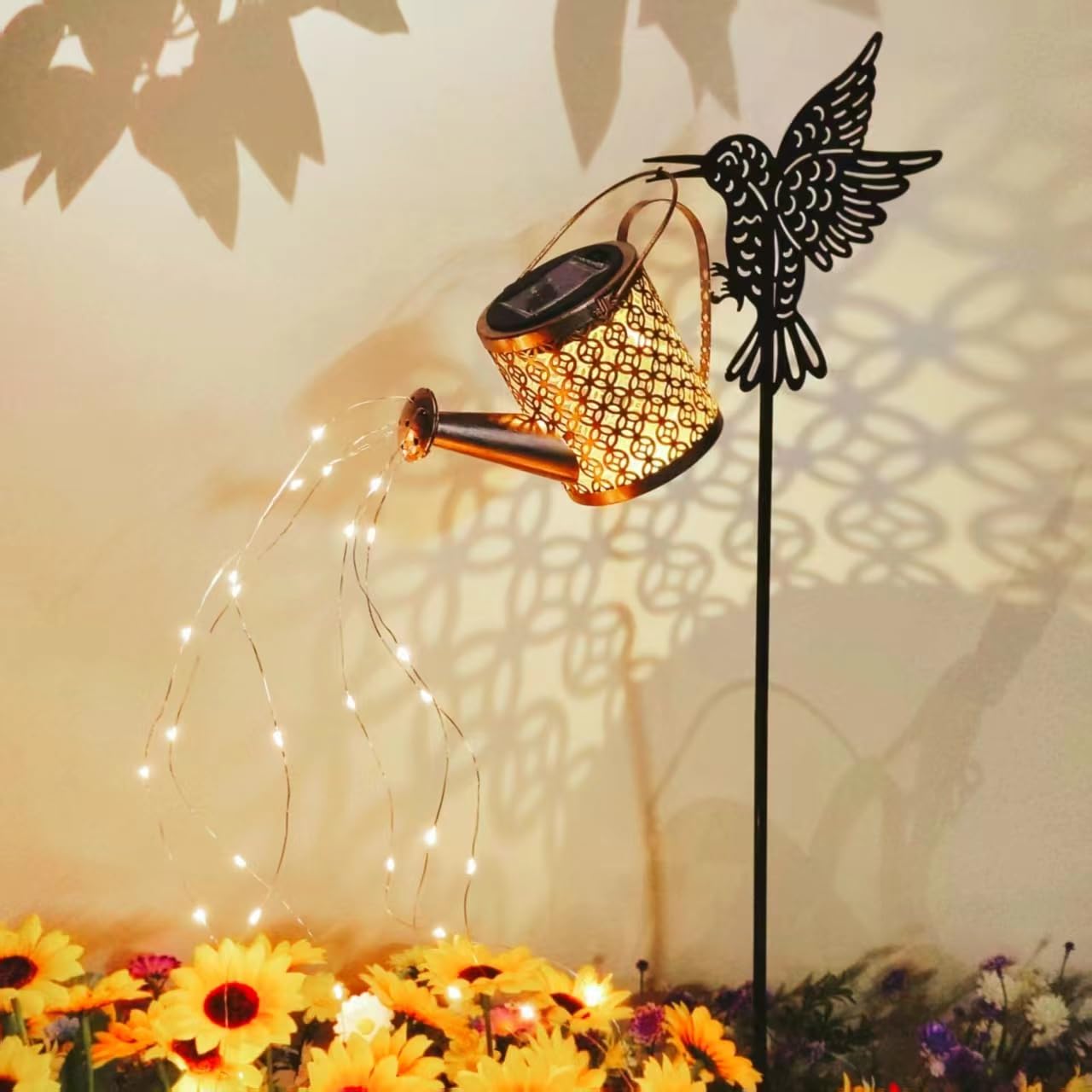 Lysliv Solar Fairy Watering Can Lights, Flowing Water & Flickering LEDs, Small Decorative Lawn Lamp for Courtyards & Gardens