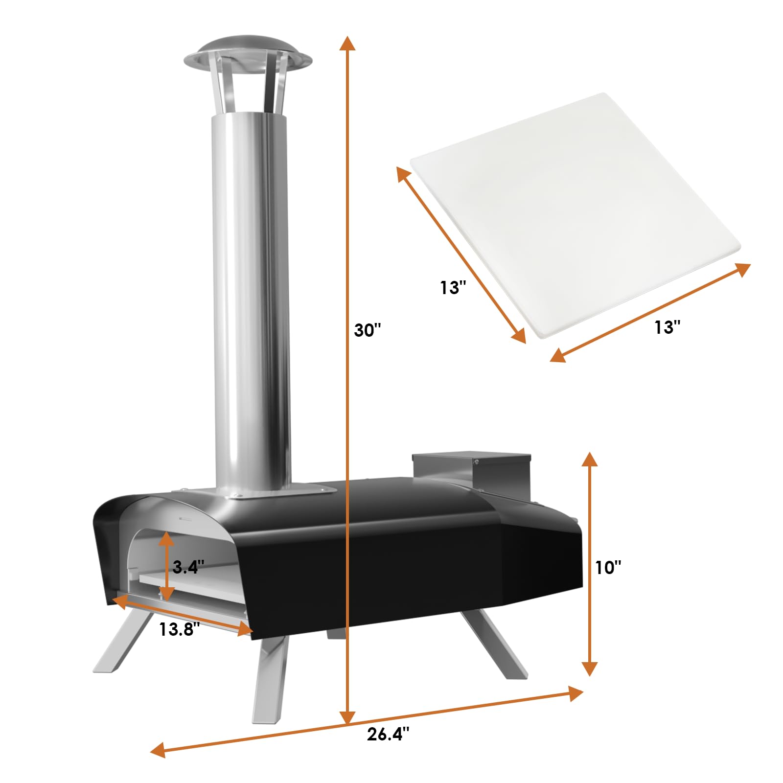 Garvee Zewnętrzny piec do pizzy ze stali nierdzewnej, 30 cm, z granulatem drzewnym i kamieniem do pizzy, przenośny piec do pizzy opalany drewnem, na kemping, imprezy i podwórko (czarny)