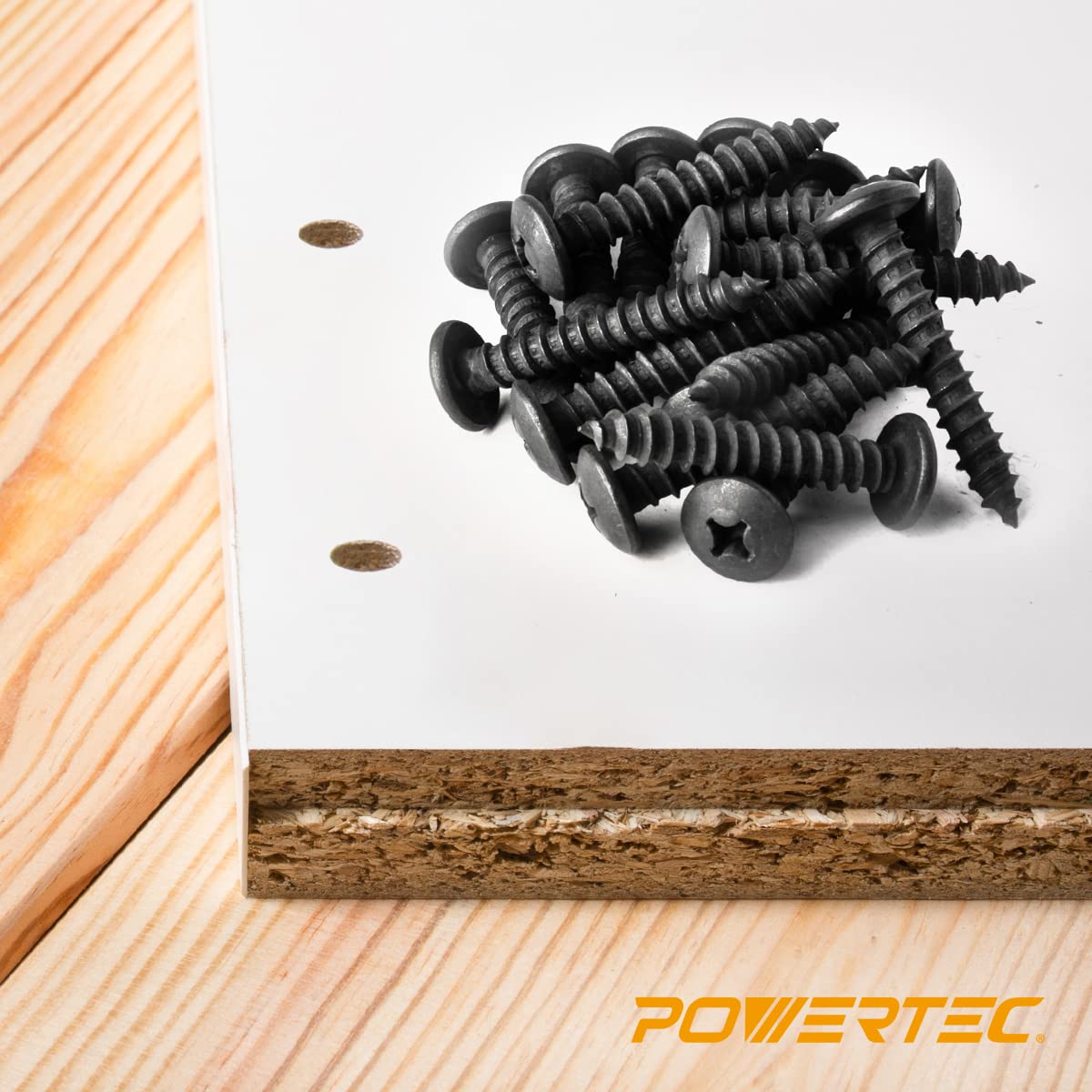 POWERTEC #14 x 1.5 Wood Screws – 100 PCS Zinc-Plated Self-Tapping Flat Head Phillips Screws with Deep Thread for Crafts, Wood, Drywall (QWS1008) (Pack of 2)