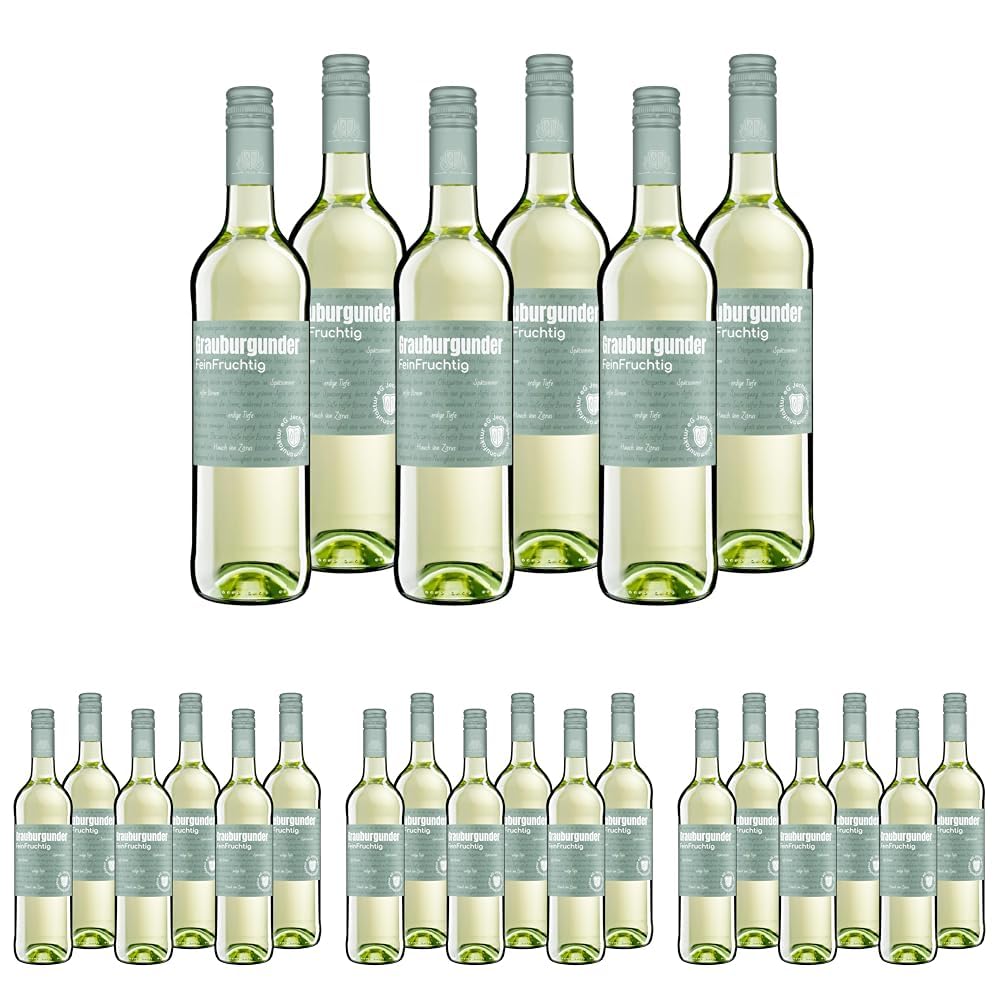 Jechtinger Grauburgunder FeinFruchtig - Weißwein fruchtig mit Birnen-, Pfirsich- & Zitrusaromen, frisch & harmonisch, Badischer Wein vom Kaiserstuhl (6 x 0,75l) (Packung mit 4)