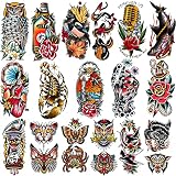 77 Sheets Classic Temporary Tattoos Old School Vintage Colorful Realistic Half Arm Fake Tattoo Stick