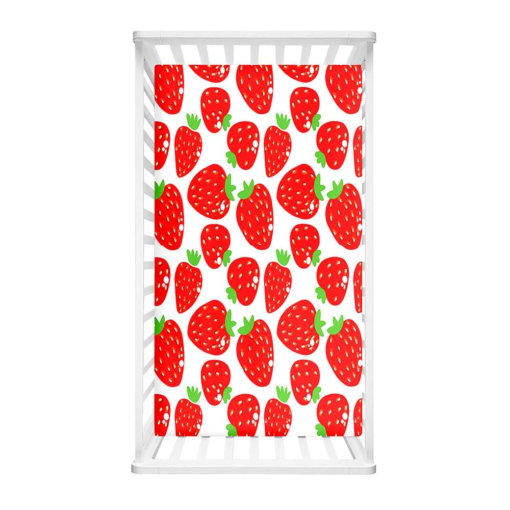Morbuy Cot Bed Sheets, Fruit Print Bedside Cribs Fitted Sheets Newborn Pram Sheets Fitted,Microfiber Cot Bed Mattress Protector, Bassinet Sheets, Easy Care (Strawberry,120x60cm)