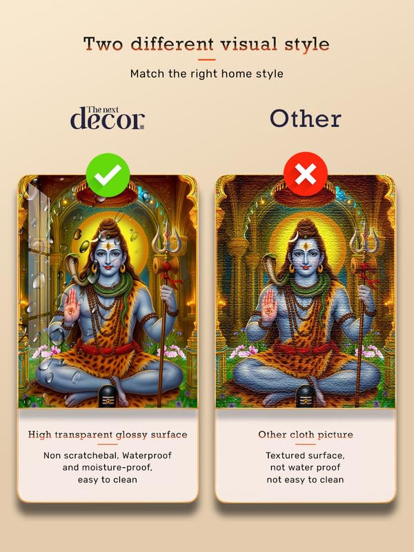 Image of The Next Decor Lord Shiv Ji Wood Glass Finish Wall Art Decorative Painting for Living Room, Bedroom, Dining Room (Size: 24x16 Inches)