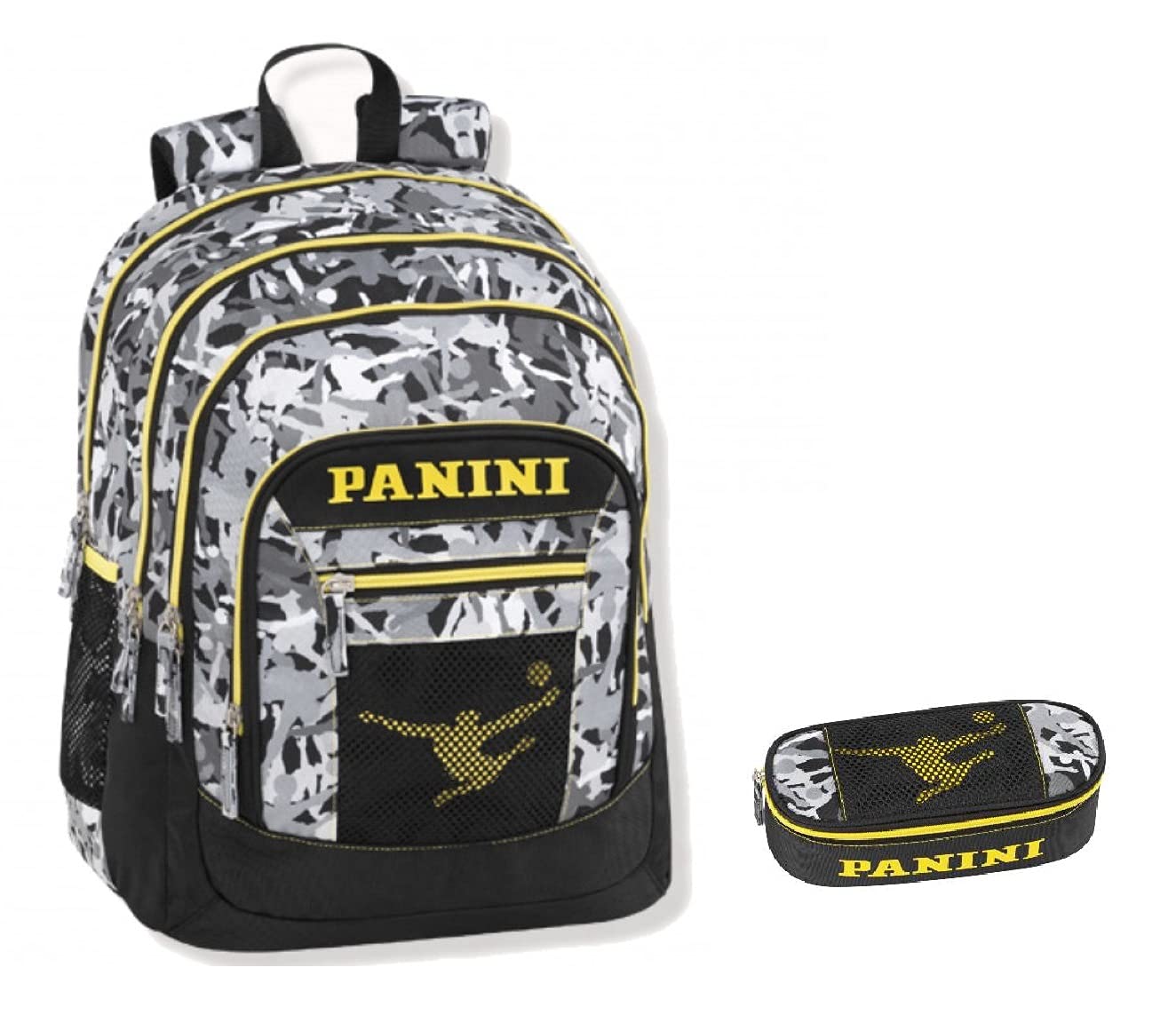 FCP ZAINO SCUOLA Calciatori Panini tondo organizzato 3 scomparti zip + astuccio ovale zip + Omaggio 7 Penne Scatto cancellabili con Gomma e portachiave calcio